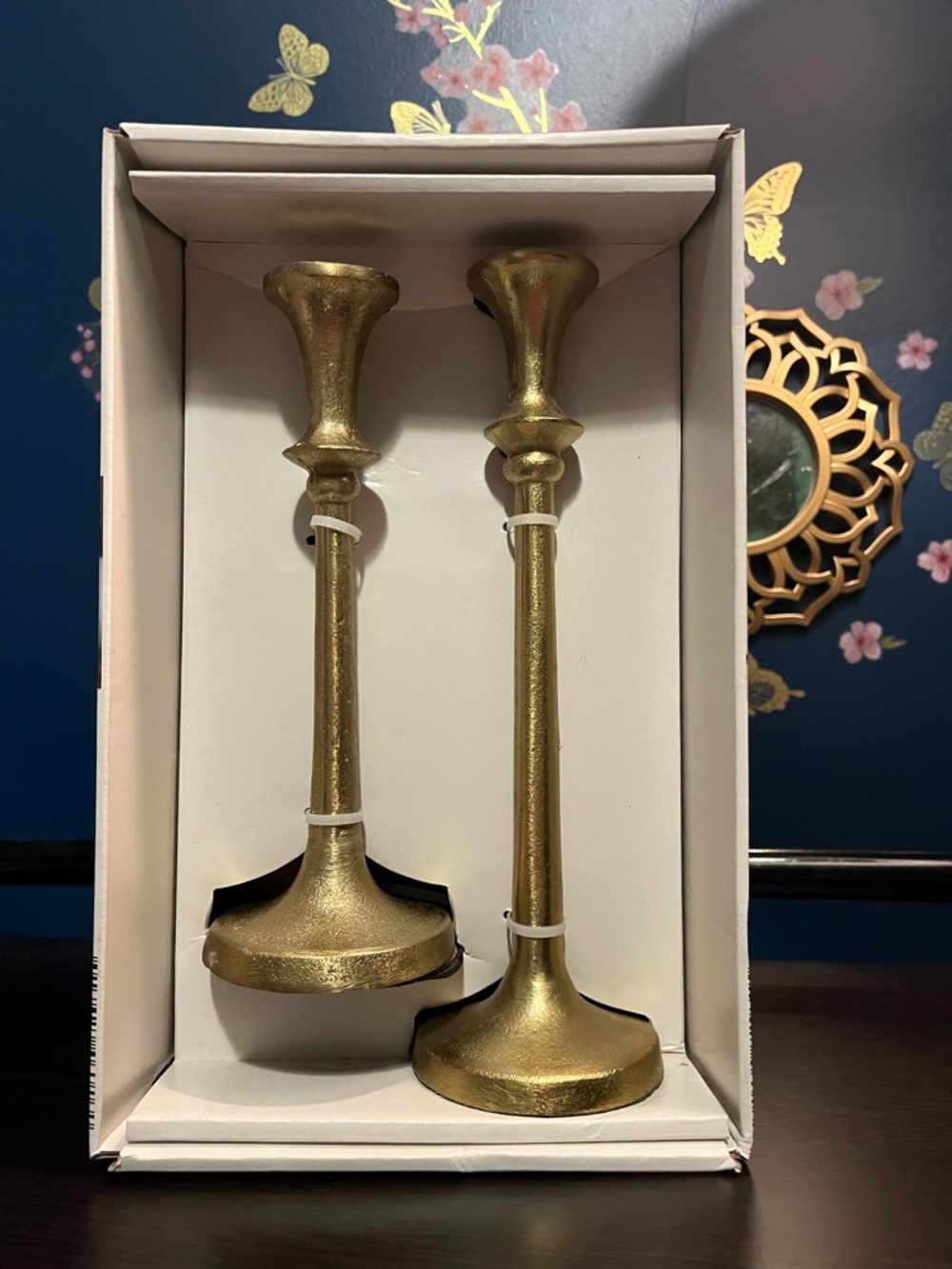 Gold Metal Taper Candle Holders - Set of 2